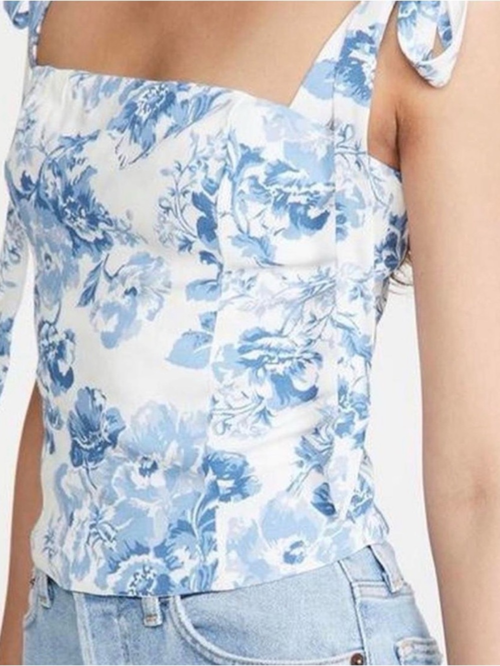 Reformation Blue and White Floral Tie-Strap Tank Top
